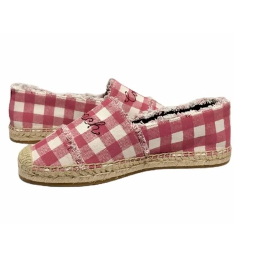 COACH CELINA GINGHAM ESPADRILLE STRAWBERRY/CHALK SHOES WOMEN'S SIZE 6.5